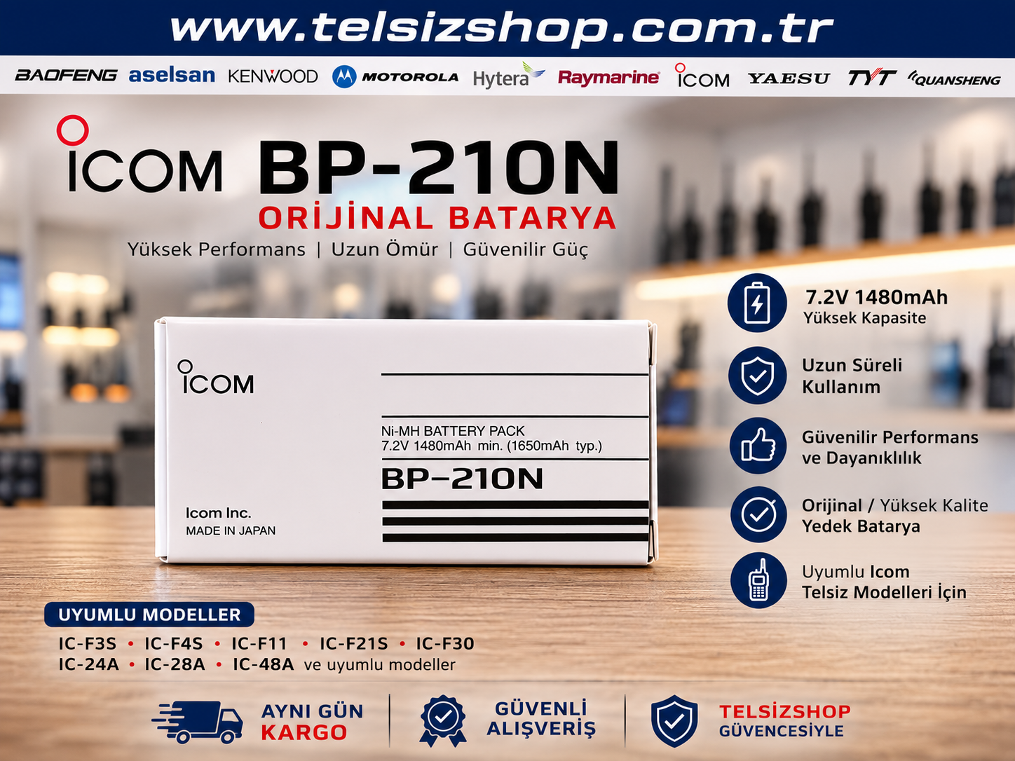 Icom BP-210 IC F11-F21-F3G-F4G-V82 orijinal batarya